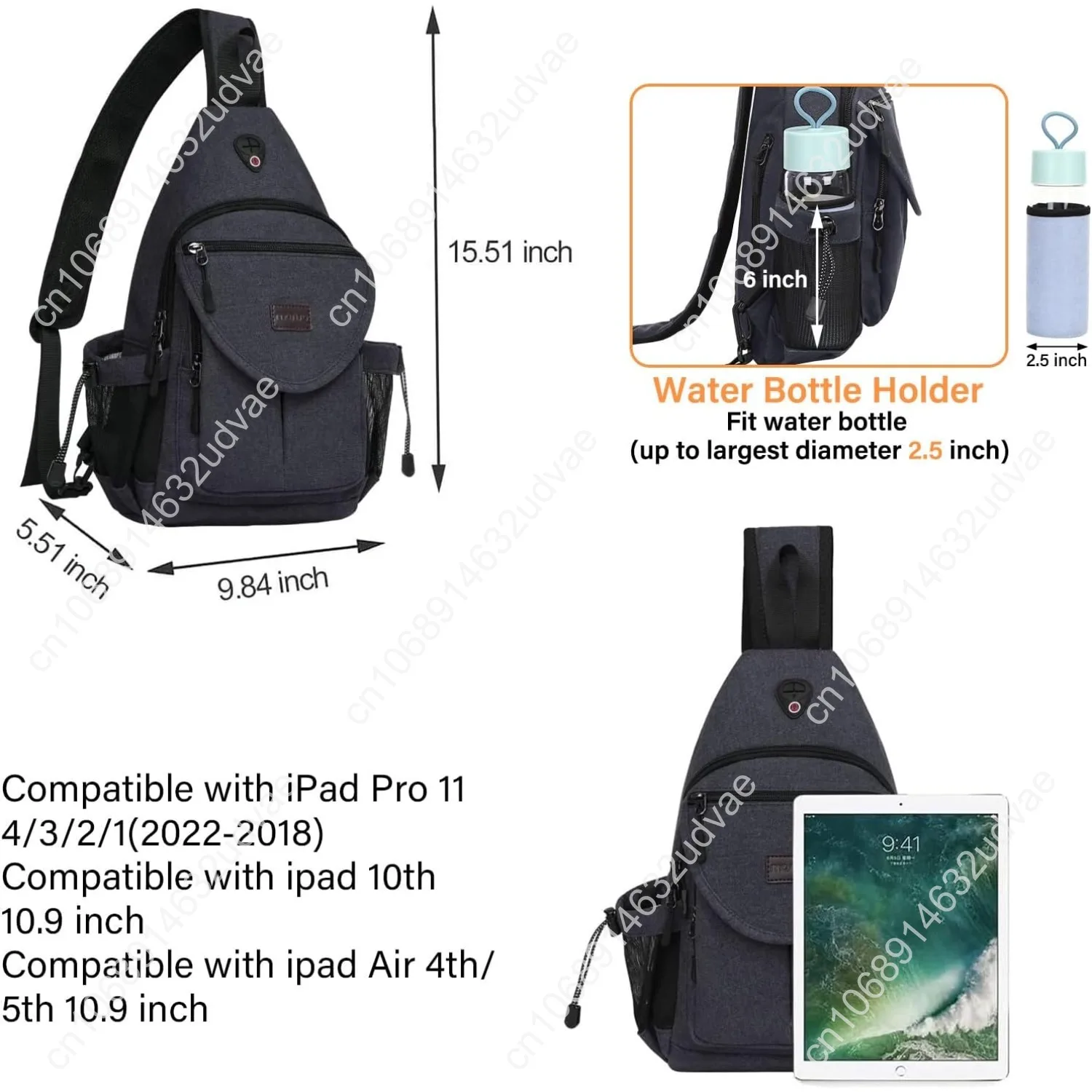 Sling Backpack,Canvas Crossbody Hiking Daypack Bag with Anti-theft Pocket