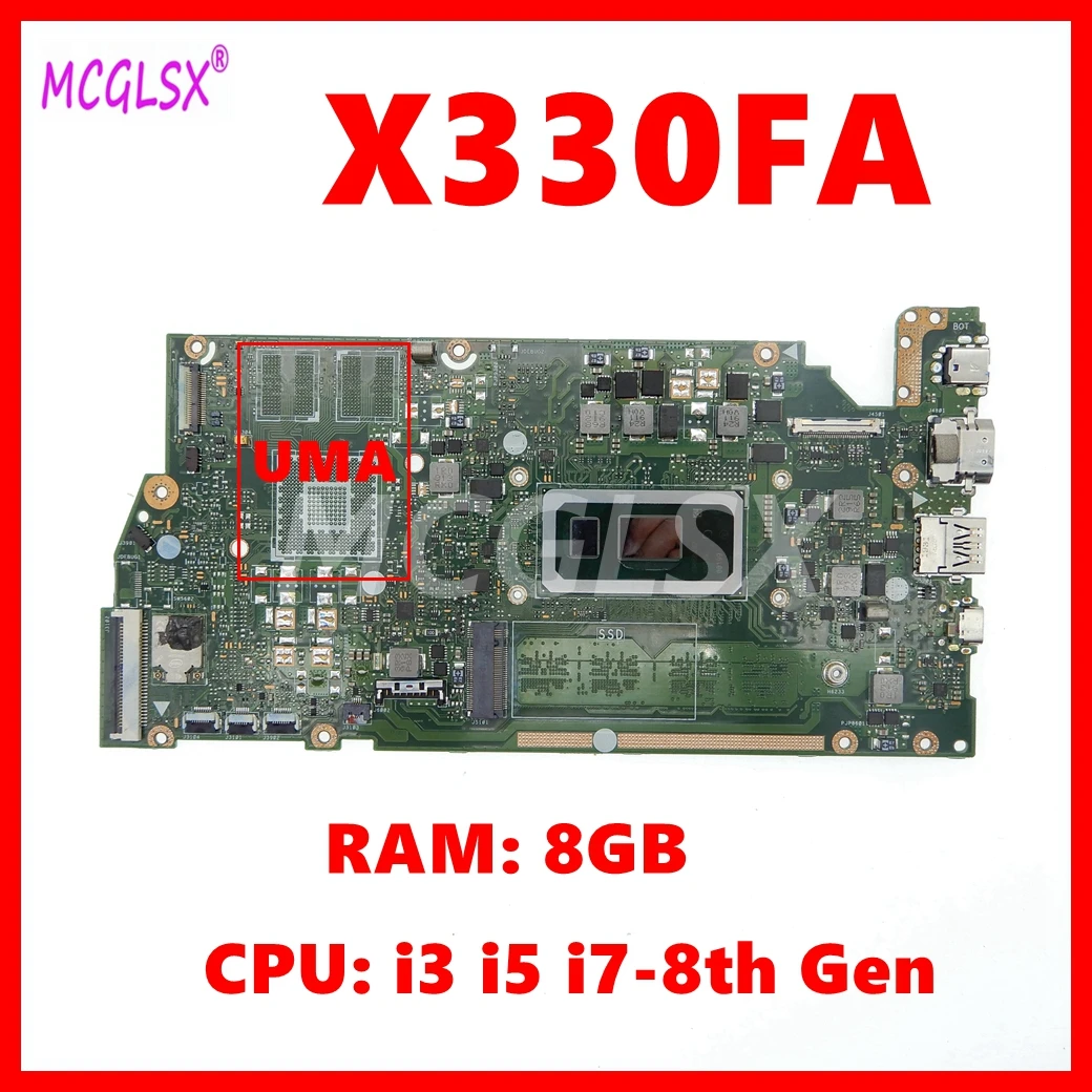 

X330FA Laptop Motherboard For Asus X330FA X330FN X330FL S330F I330F K330F V330F Mainboard i3/i5/i7-8th Gen CPU 8GB-RAM