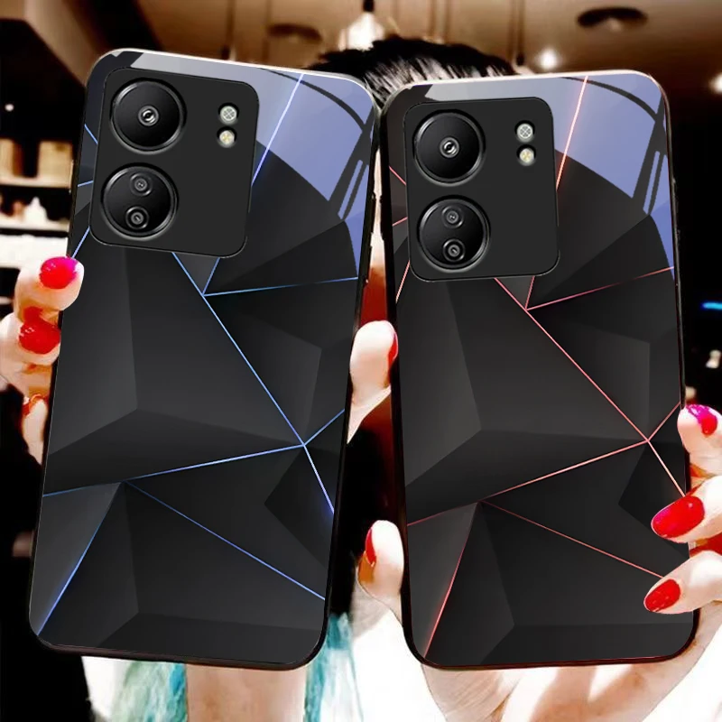 Prism black For Xiaomi Redmi 13C Note13 12 Pro Plus 5G Note 9 13T Pro POCO X6 F5 F6 Black tempered glass phone case