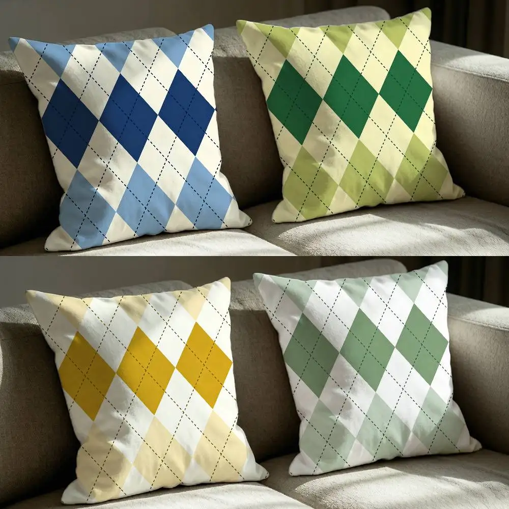 Y2K Classic Argyle Pattern  Square Sofa Pillow Cover Solid Color Living Room Home Decor Cushion Case