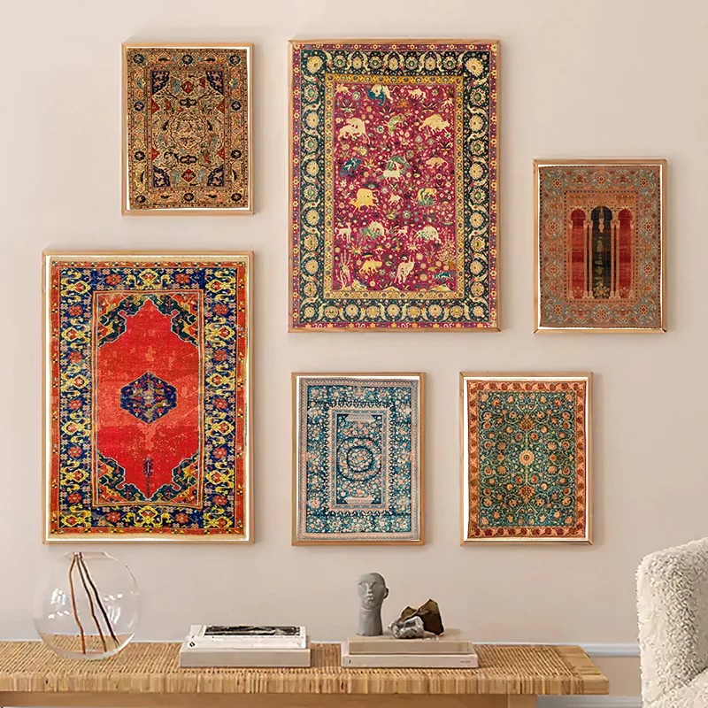 Mittelalterlicher orientalischer Perserteppich, Leinwandkunstdrucke, abstrakte Poster, Vintage-Renaissance-Teppich, Malerei, Wandbilder, Heimdekoration