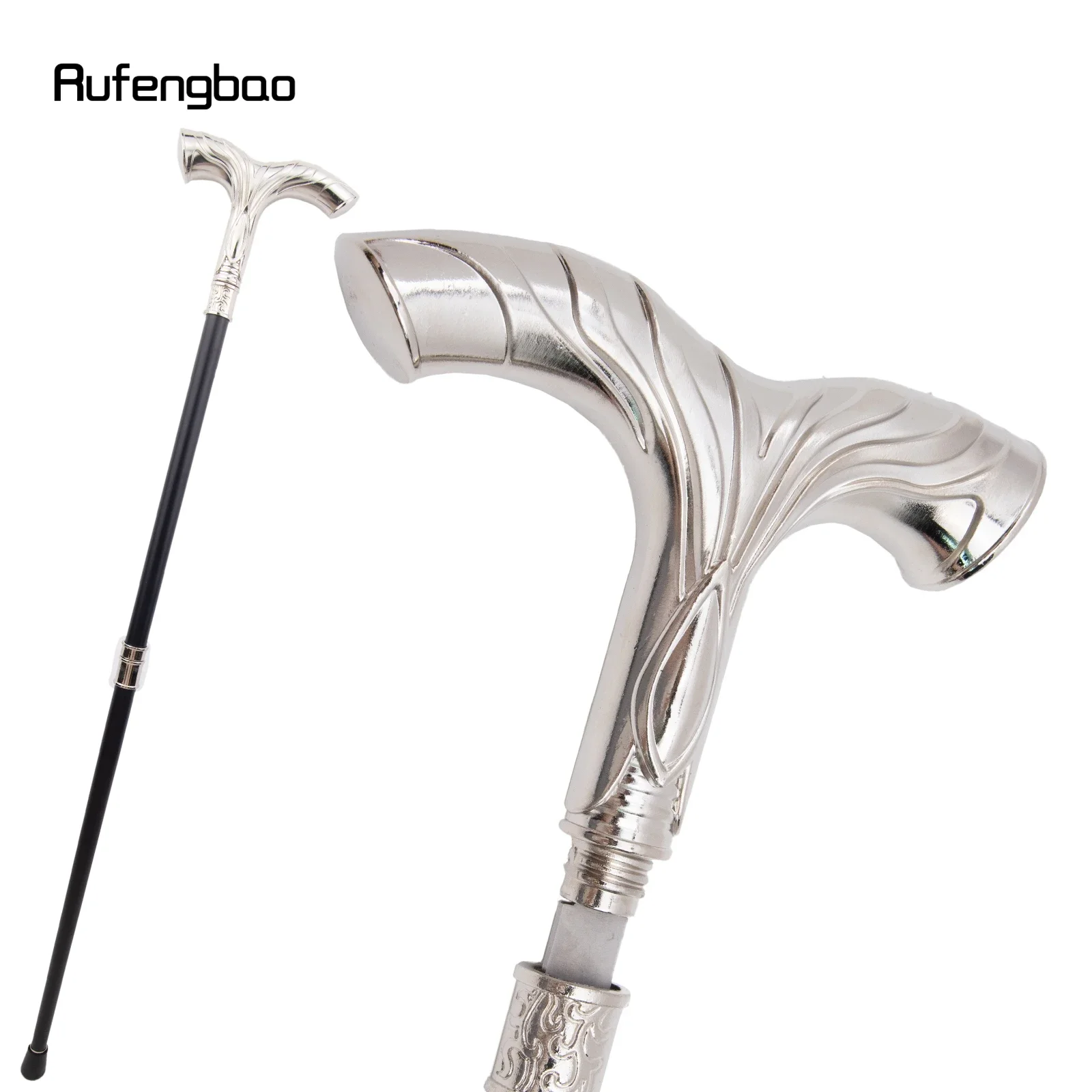 White Flowing Lines Handle Walking Stick with Hidden Plate Self Defense Fashion Cane Plate Cosplay Crosier Stick 92cm