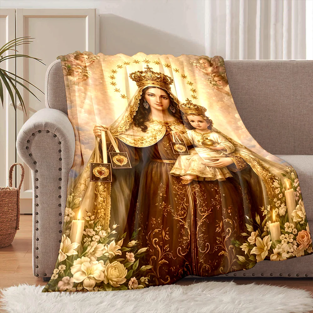1PC Religious mother and child ceremony Faith-printed Flannel Blanket Soft and Warm Suitable for Home Travel Picnics Camping RV