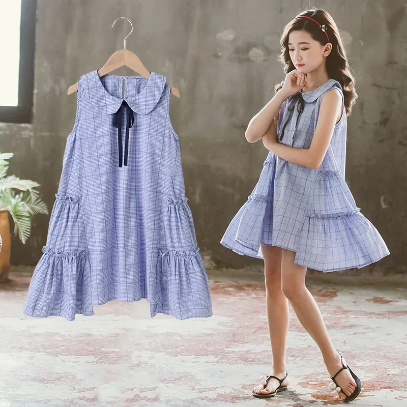 2024 Korea Summer Kids Children One-piece Junior Girl Puffy Dress Girls Dress Sleeveless Children Dress Clothing