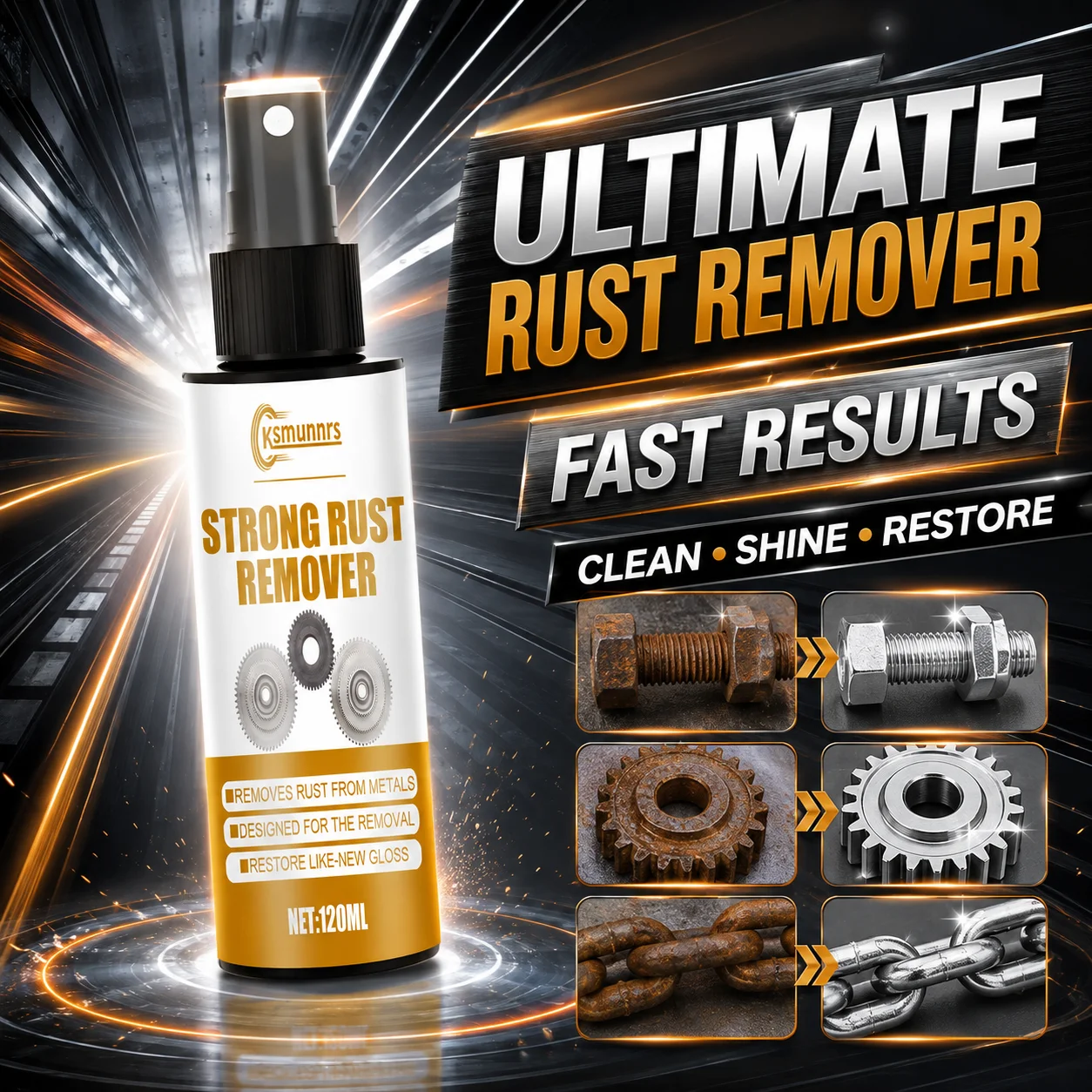 120ml Strong Rust Remover Spray, Wide Application, Safe on Metal, for Tools, Gears, Chains & Hardware