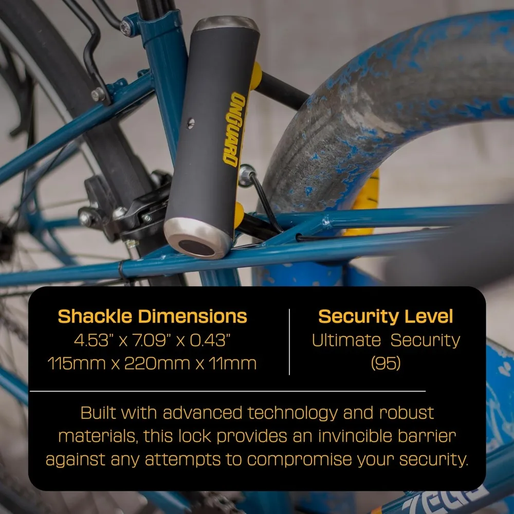 قفل دراجة فولاذي عالي القوة مع نظام قفل رباعي - 265 مم × 195 مم، تكبل فولاذي صلب 16.8 مم، مطلي بالمطاط