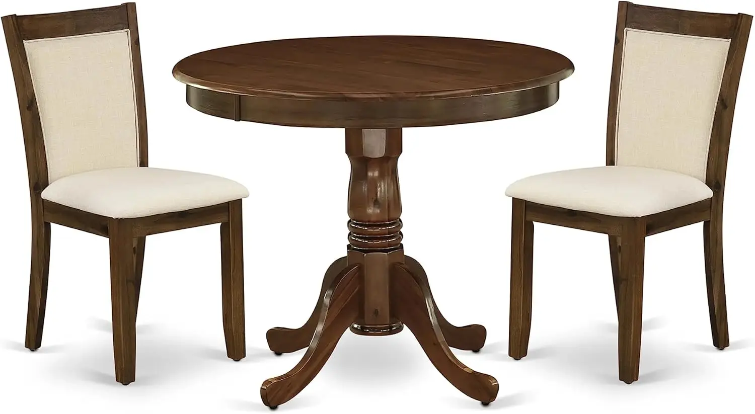 East West Furniture Anmz3-Awa-32 3 Piece Dining Room Table Set Consist Of A Round Kitchen Table With Pedestal And 2 Parson