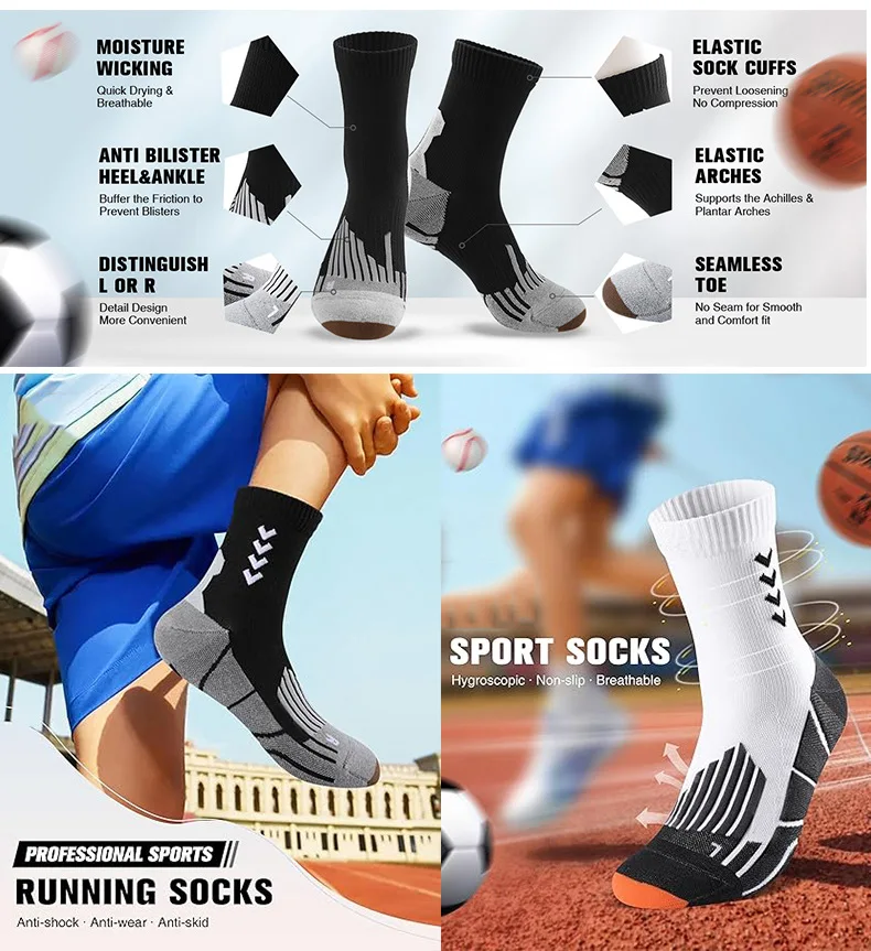 

Sock Leisure Athletic Sports Crew Dress anti-slip Air Cushion Long Towel Bottom large-sized Professional Basketball Men B2W23