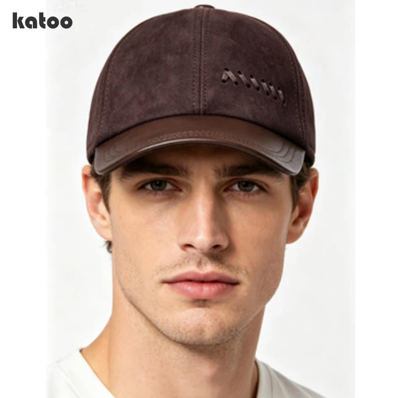 

New 2026 Spring Men's Real Genuine Pig Leather Baseball Cap Hat Winter Warm Caps Hats Men Wome Black/Coffee