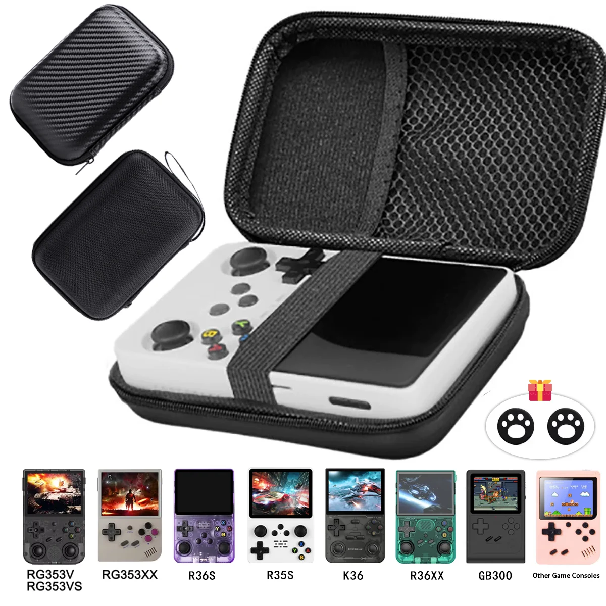 Hartschalenkoffer für RG353 R36S, kratzfeste, stoßfeste Reise-Aufbewahrungstasche mit Netztasche und Handschlaufe für Anbernic RG35XX/V/VS K36