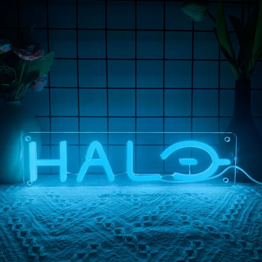 

Halo LED Neon Gaming Sign USB Powered Wall Decor for Game Room Bedroom Man Cave Bar Pub Perfect Gamer Neon Signs Birthday Gifts