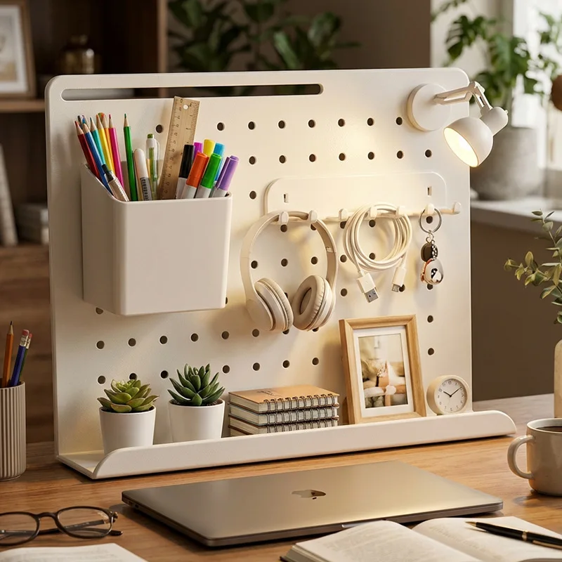 Study Room Pegboard with Shelves Tool Free Wall Grid Scratch Proof Easy To Install for Computer Desk Accessories Hole Panel