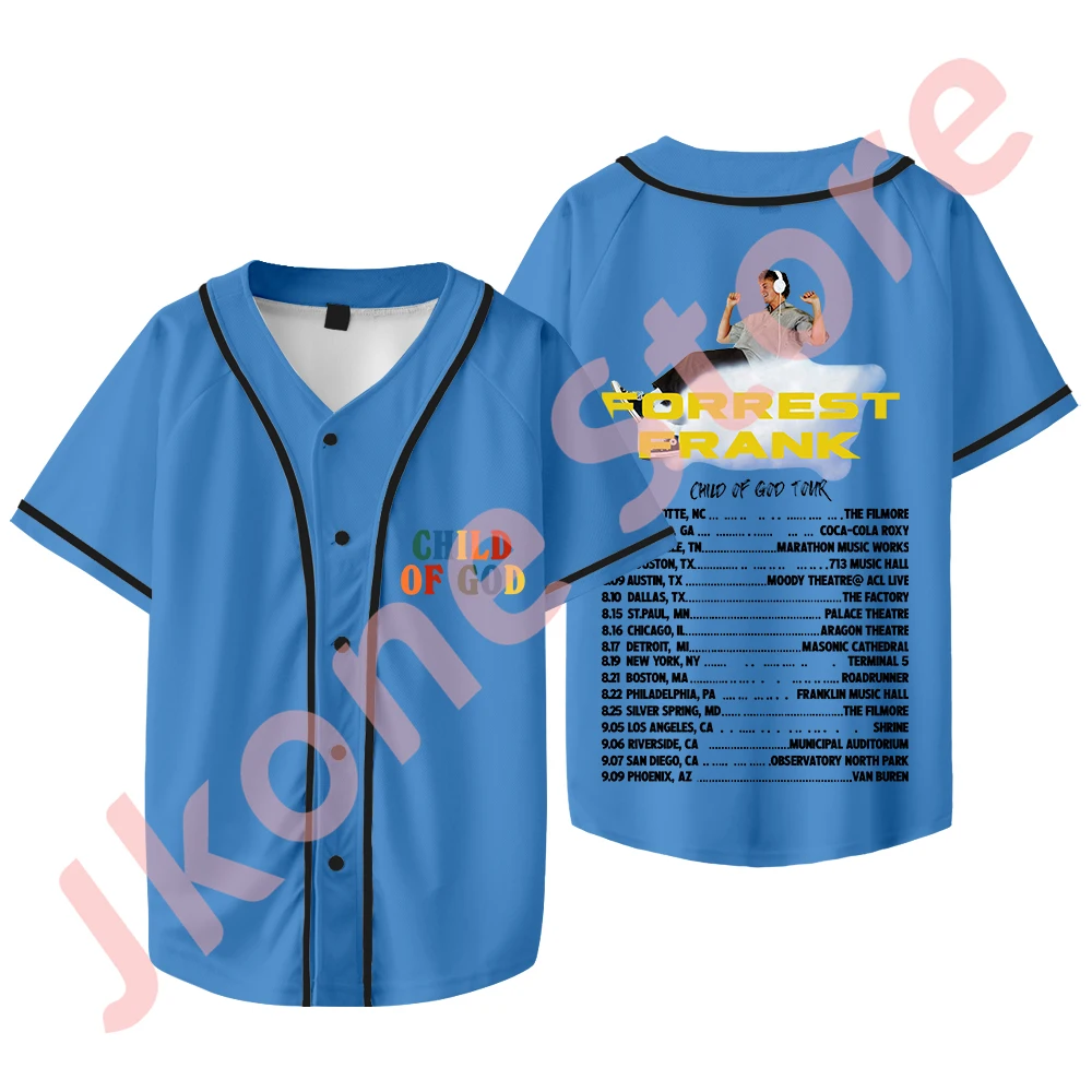 Forrest Frank Kind von Gott Tour Merch Baseball jacke T-Shirt Sommer Frauen Männer Mode lässig Kurzarm T-Shirts