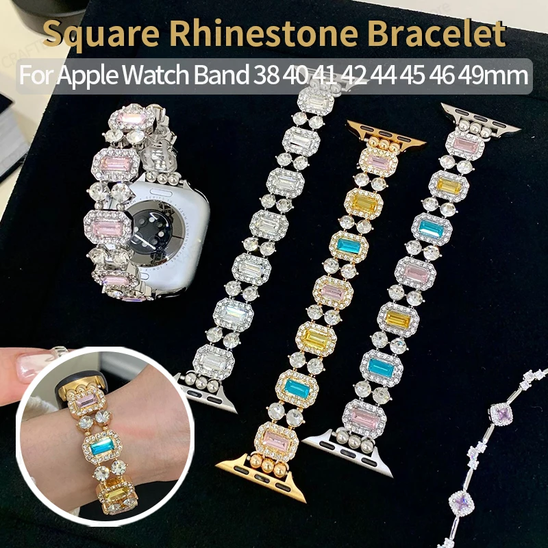 Multicolor Gemstone Watch Band for Apple Watch Ultra2 Series 10 9 8 7 SE Women Crystal Jewelry Bracelet Strap for IWatch 38‑49mm