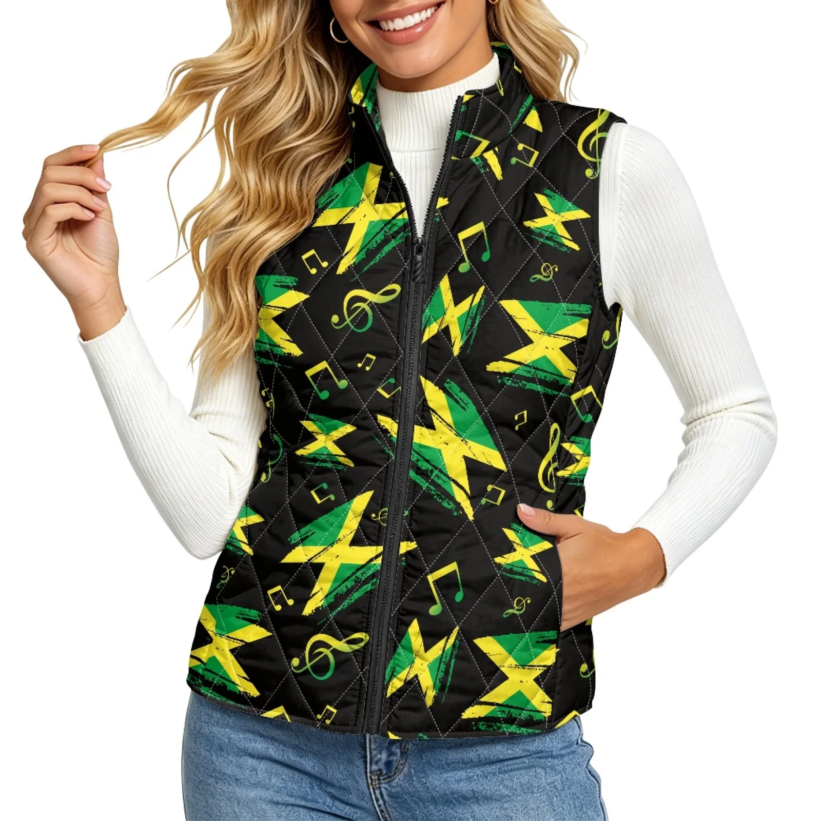 PENSTROLL Music Flag Loose Fit Gilet Women Zip up Women's Quilted Jacket Vest Quilted Jacket Vest for Women for Fall Golf