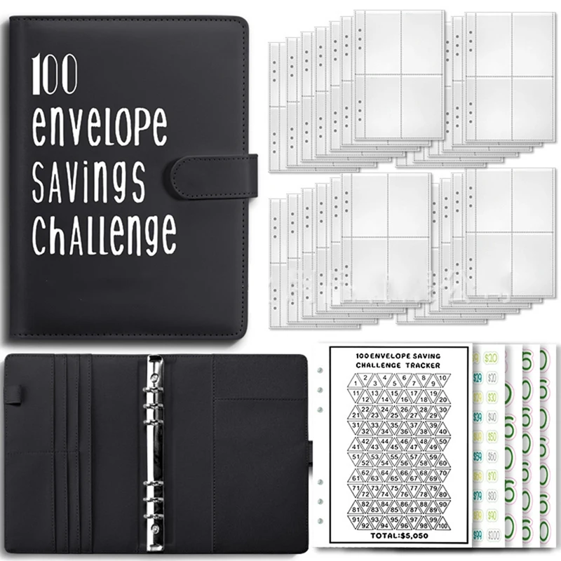 

100 Envelope Challenge Binder, A5 Binder,Budget Book With Cash Envelopes,100 Envelopes Saving Challenge To Save 5,050