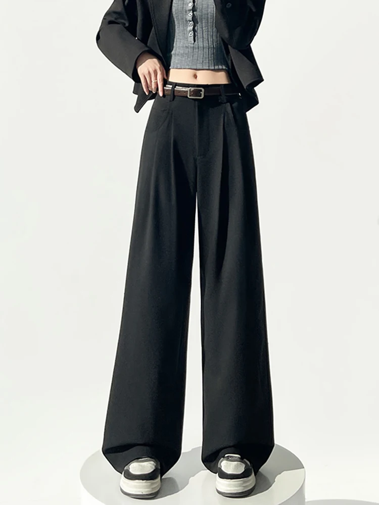 Spodnie damskie z wysokim stanem, ocieplane, dopasowane, codzienne, jesienno-zimowe, modne, z prostymi nogawkami, szerokie spodnie z szerokimi nogawkami.