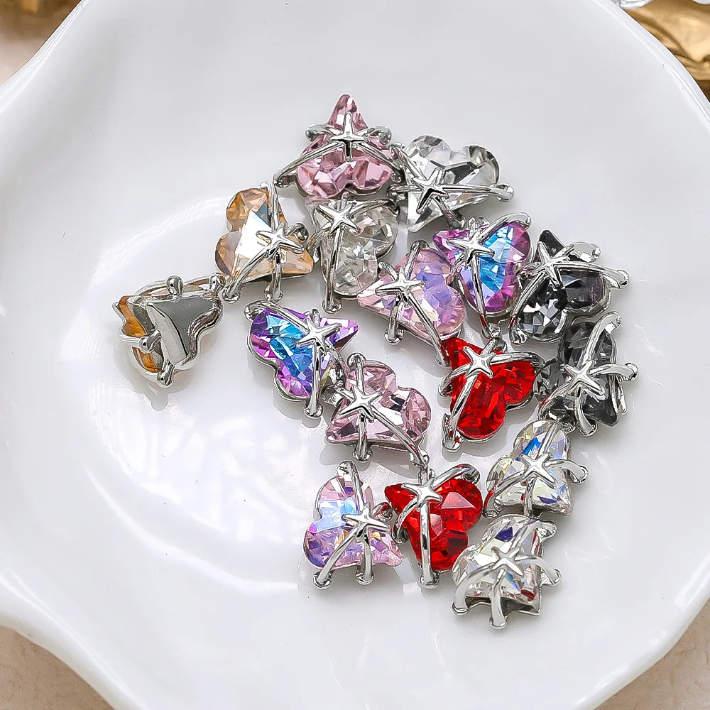 10PCS 3D Luxury Alloy Starburst Nail Love Heart Rhinestone Charms Parts For DIY Manicure Nails Decoration Accessories Supplies 4