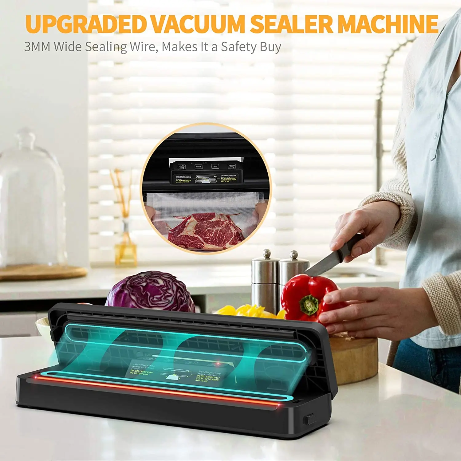 Sellador de alimentos al vacío automático, máquina de sellado de alimentos al vacío de mano, mesa ahorradora de alimentos, almacenamiento de cocina para el hogar con bolsa de vacío gratis