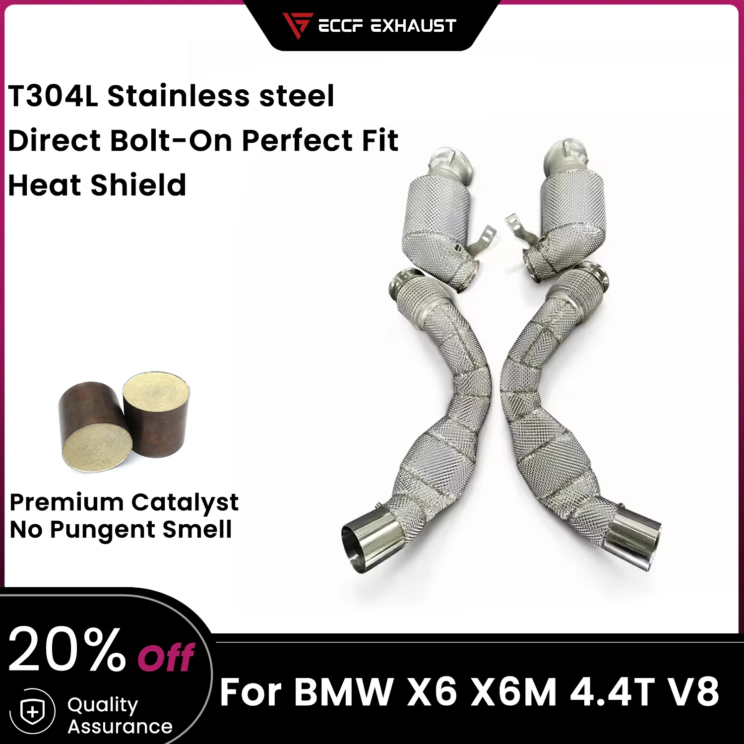 

ECCF Sports Downpipe With Heat Shield For BMW X6 X6M 4.4T V8 Aggressive Exhaust Sound High Flow Performance Upgrade