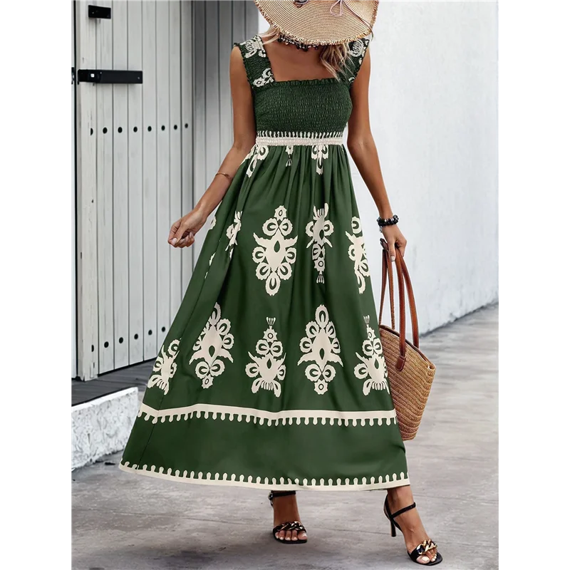 ABRT-Vestito lungo Boho da donna con scollo quadrato, abiti lunghi casual primaverili estivi, prendisole per le donne, vacanze al mare 2025