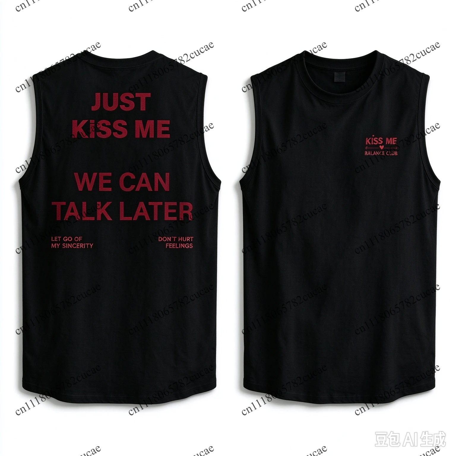 100% Cotton Men Graphic Tank Top Just Kiss Me Letter Print Back Sleeveless Vest Retro Streetwear Loose Summer Tee-T93