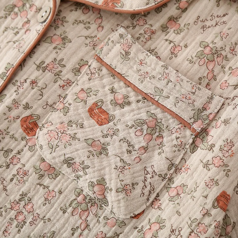 Ensemble pyjama pour femmes, Cardigan/pantalon en crêpe 100% coton, 3 pièces, vêtements de maison amples, nouvelle collection printemps/été/automne