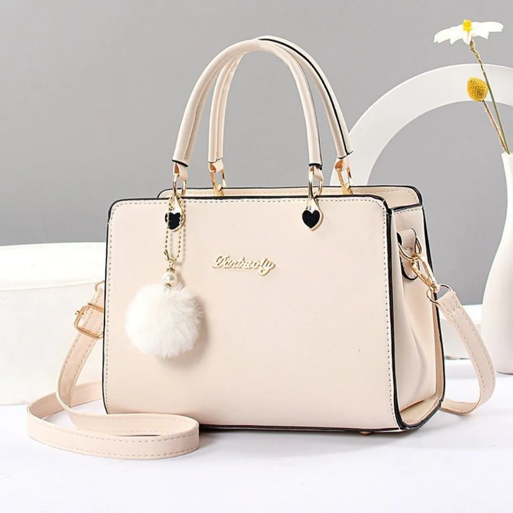 

New with Pendant Ladies Handbag PU Leather Large Capacity Square Shoulder Bag Durable Female Messenger Bag