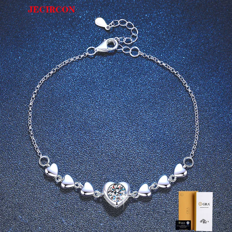 

JECIRCON D цвет 1-каратный браслет из муассанита для женщин Angel Love S925 стерлингового серебра ручная цепочка модные украшения романтический подарок