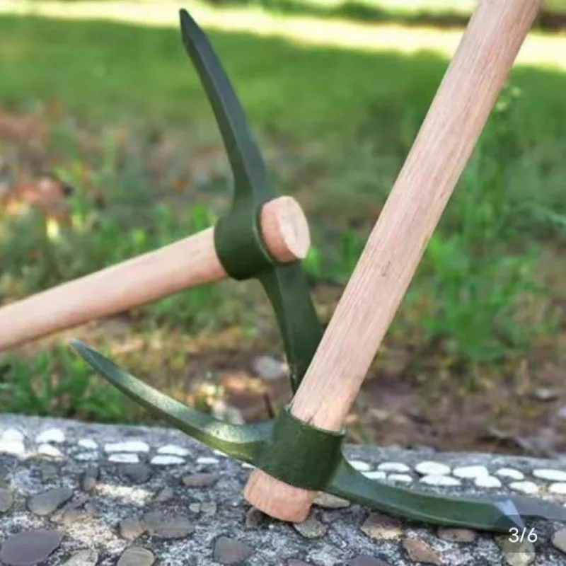 Carbon Steel Multifunctional Pickaxe Portable Wooden Handle Double Headed Pickaxe Outdoor Soil Excavation Garden Hand Tools