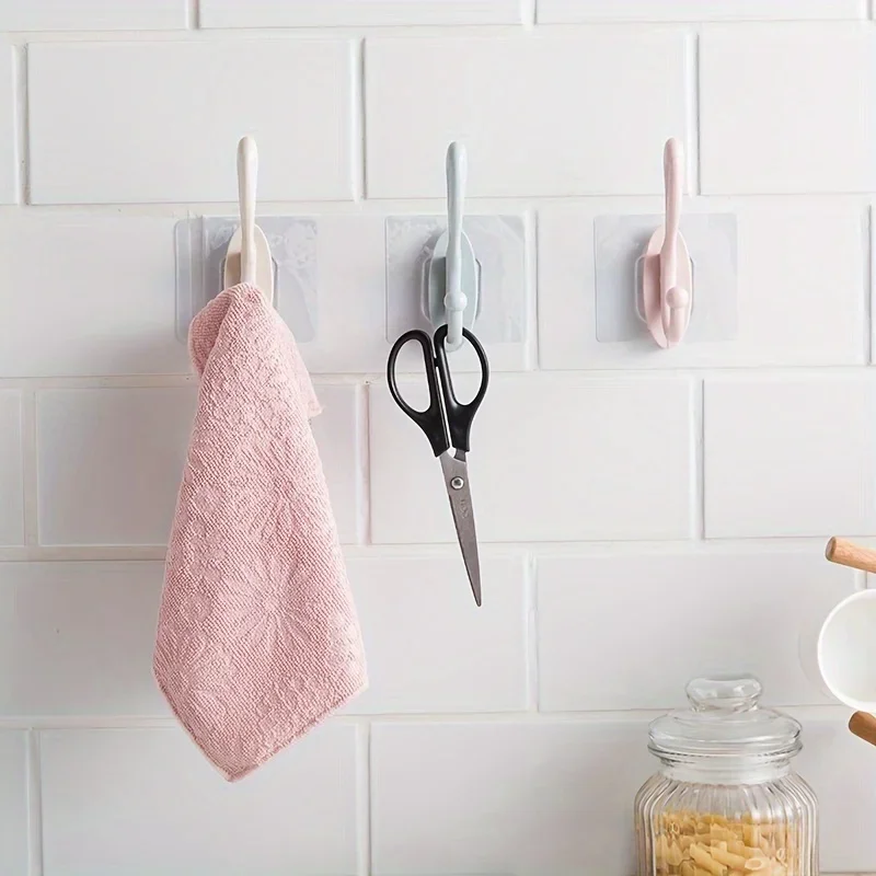 1pc Plastic Self Adhesive Wall Hooks, Nail-free Clothes Hooks, Punch-free Double Hook Hanger, Wall Hanging Coat Hook,Accessories
