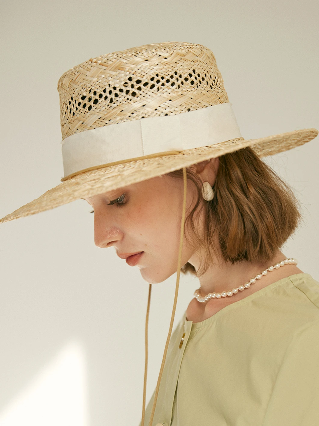 USPOP Women Spring and Summer New Fashion Sun Protection Sun Hat with Tie Straw Hat Hand-woven Hollow Sisal Flat Top Straw Hat