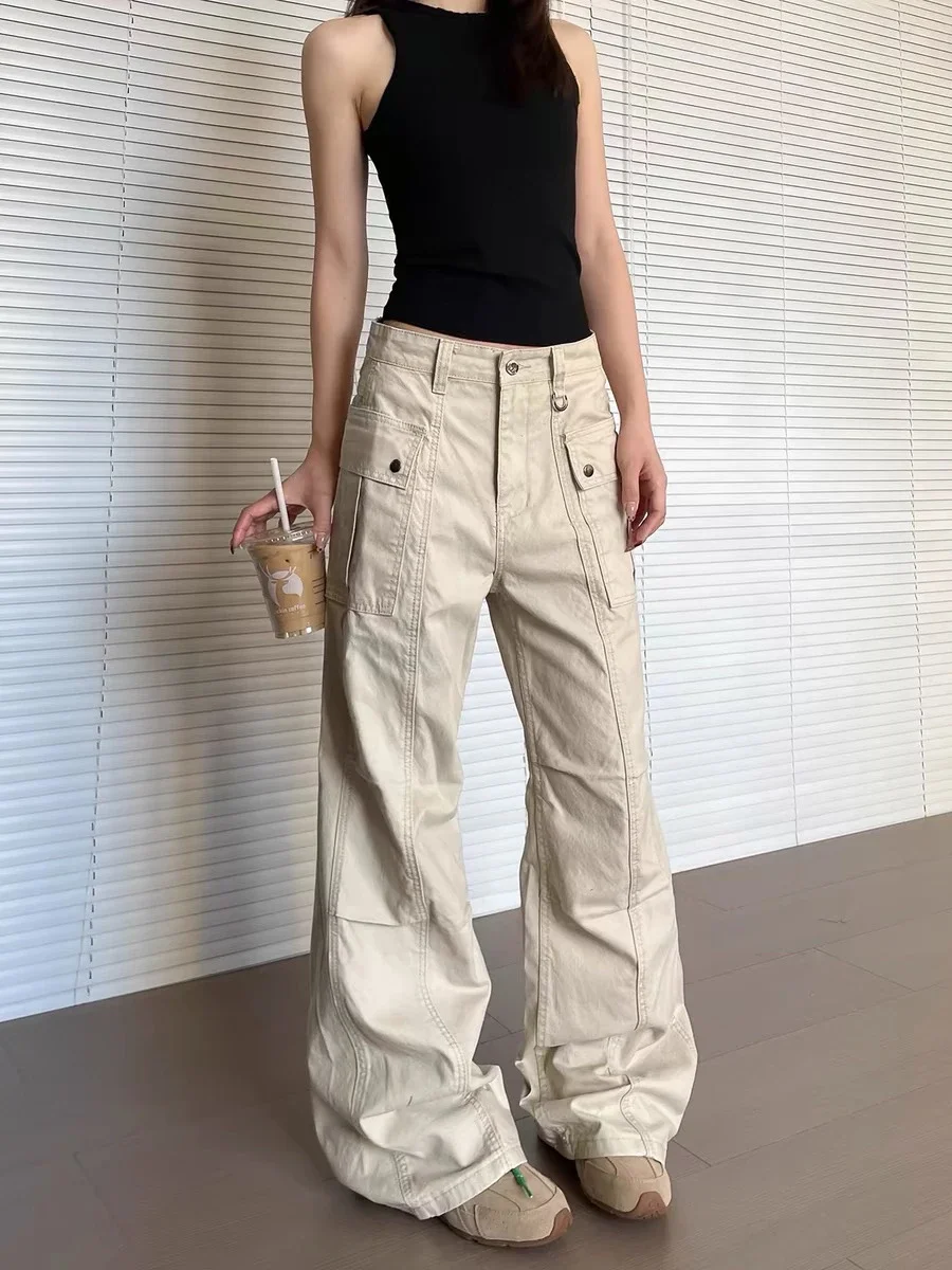 New American Retro Multi-Pocket Work Pants Men's Straight Leg Micro Flare 3D Slimming Washed Casual Versatile Long Pants
