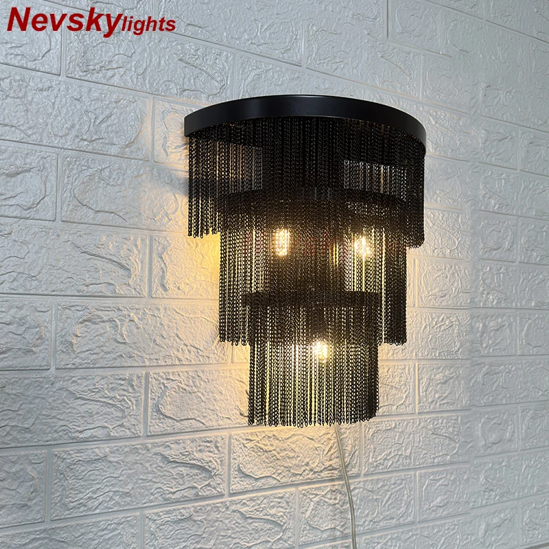 lampadas de parede retro tassel com franja preta quarto loft sconce iluminacao da sala escada longa 01