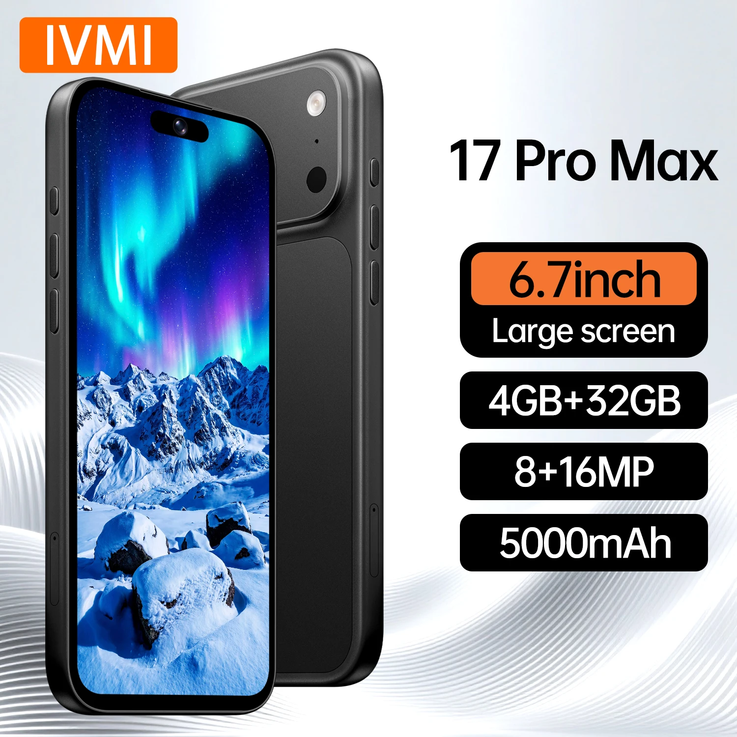 IVMI Global 17PROMAX Smartphone Android 12 Pixels 8+16MP 6.7 Inch 4GB Memory 32GB ROM Face ID 4G Network Google Play Store Phone