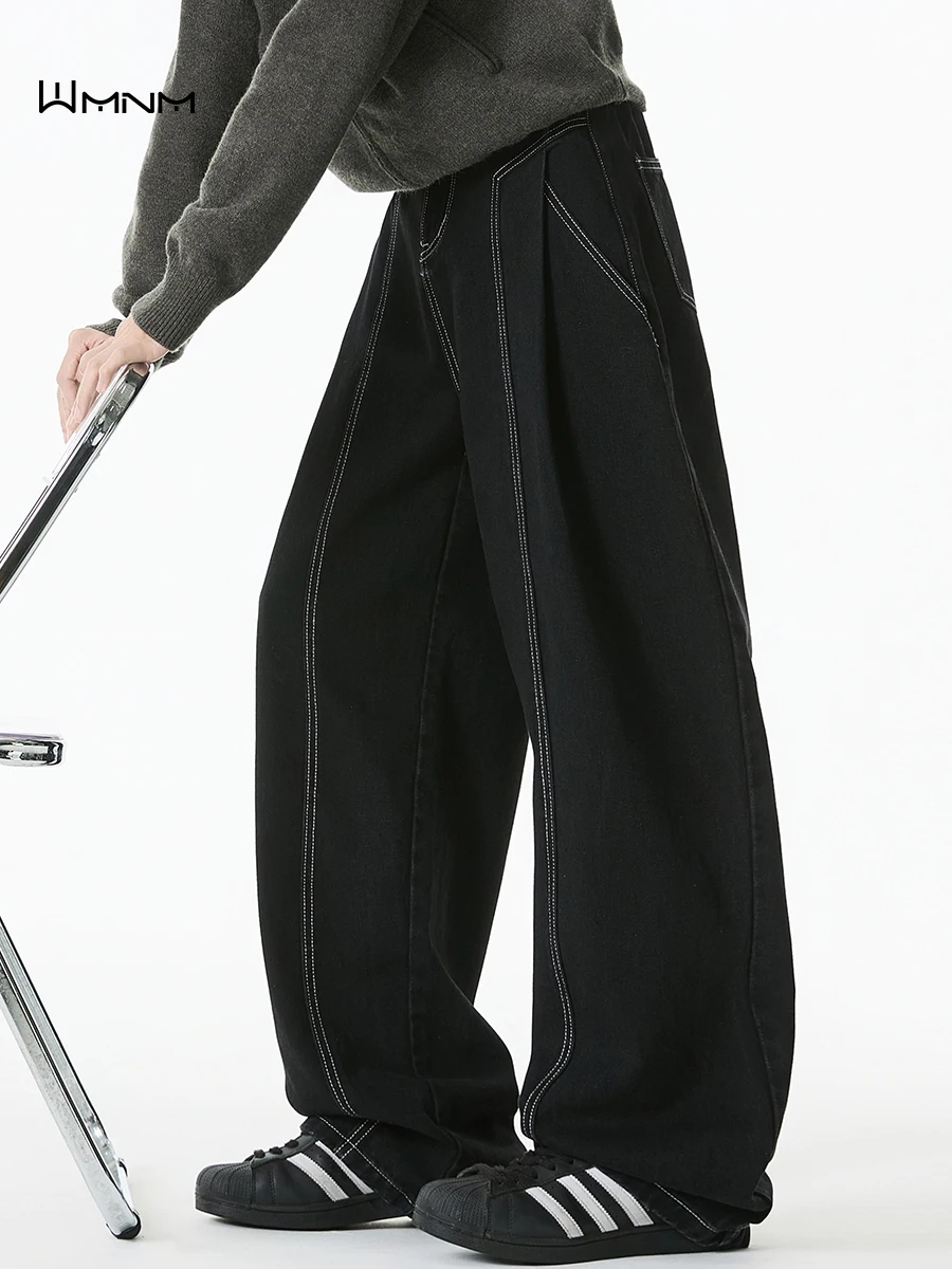 

Американские ретро-джинсы с вышивкой для мужчин, осень 2025, новые, в стиле High Street, плиссированные, прямые, свободные, широкие брюки, повседневная одежда