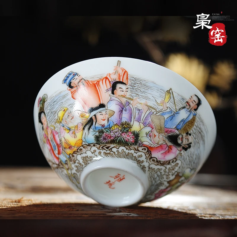 Ceramic Boutique Handmade Tea Set Pink Color Eight Immortals Character Tea Bowl Jingdezhen Hand Painted Master Cup Single Cup