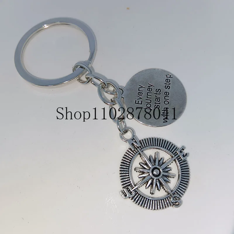 Fashion Jewelry Zinc Alloy Pendant Keychain Compass Ever Journal Starts with One Step Classic Gift