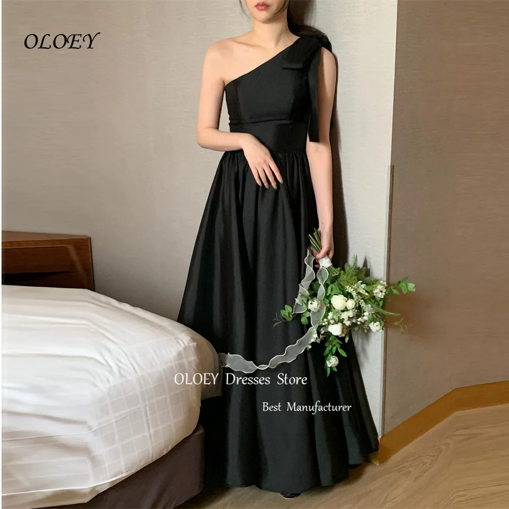 OLOEY One Initiated-Robe de soirée noire personnalisée, robe de soirée formelle, corset au dos, nœud papillon, longueur au sol, séance photo de mariage coréen