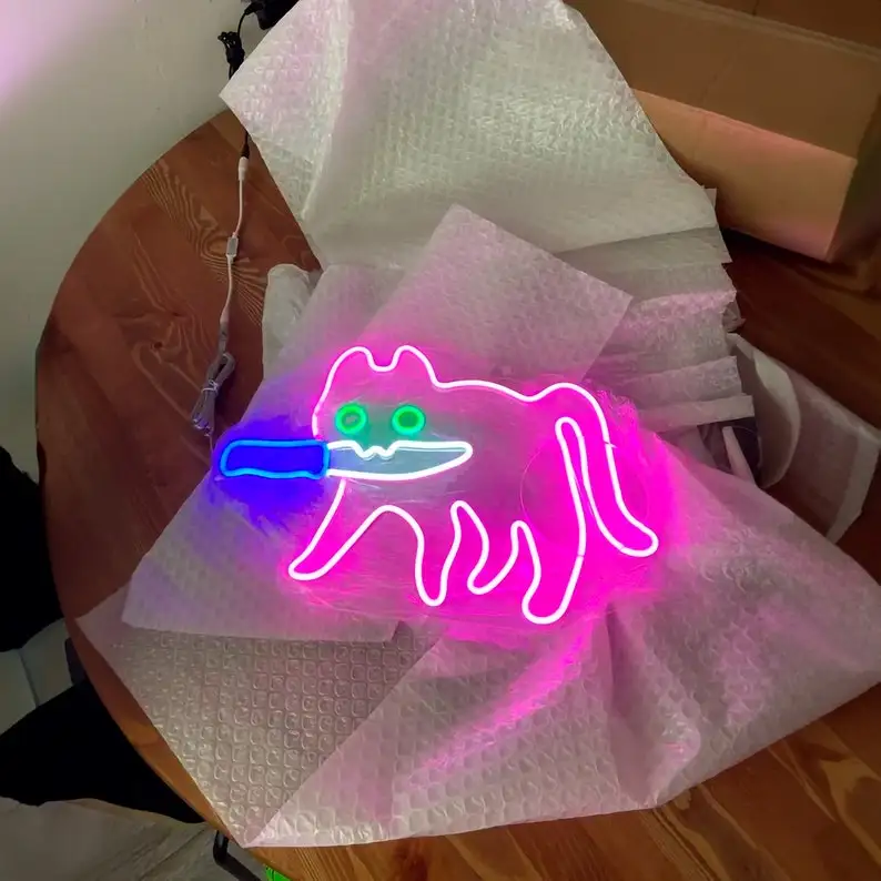 Sneaker Cat Neon Sign Custom Fun LED Light Stand o Hang Gift For Kids Partner Cute Bedroom Wall Decor Mood Booster Light Kitten