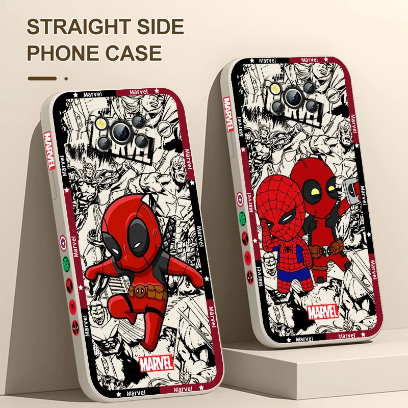 Marvel Deadpool Spiderman do Xiaomi Poco pokrowiec na X4 X3 F4 NFC M6 M5 M4 M3 GT S Pro 4G 5G etui na telefon z płynną lewą liną