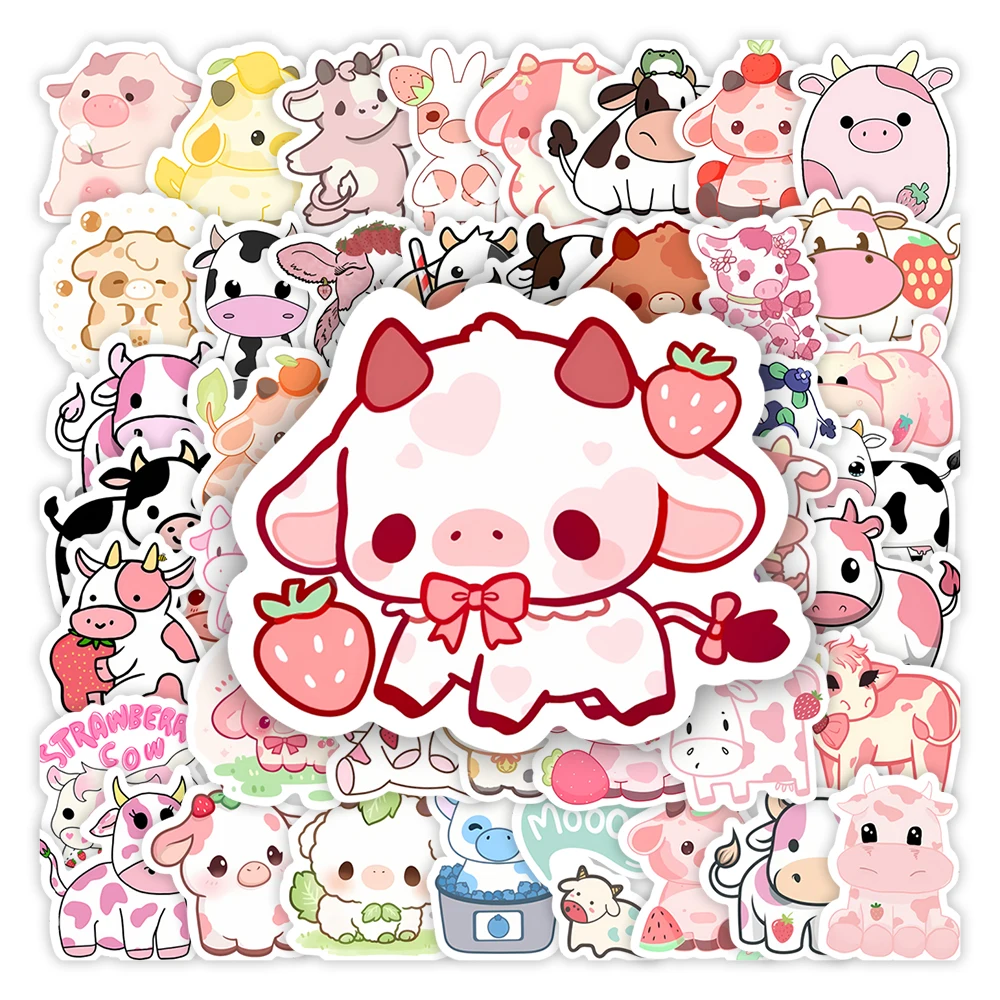 Cute Cartoon Pink Cow Stickers Animal DIY Kids Toys Gift Decorative Decal for Scrapbook Laptop Phone Luggage Bottle Waterproof