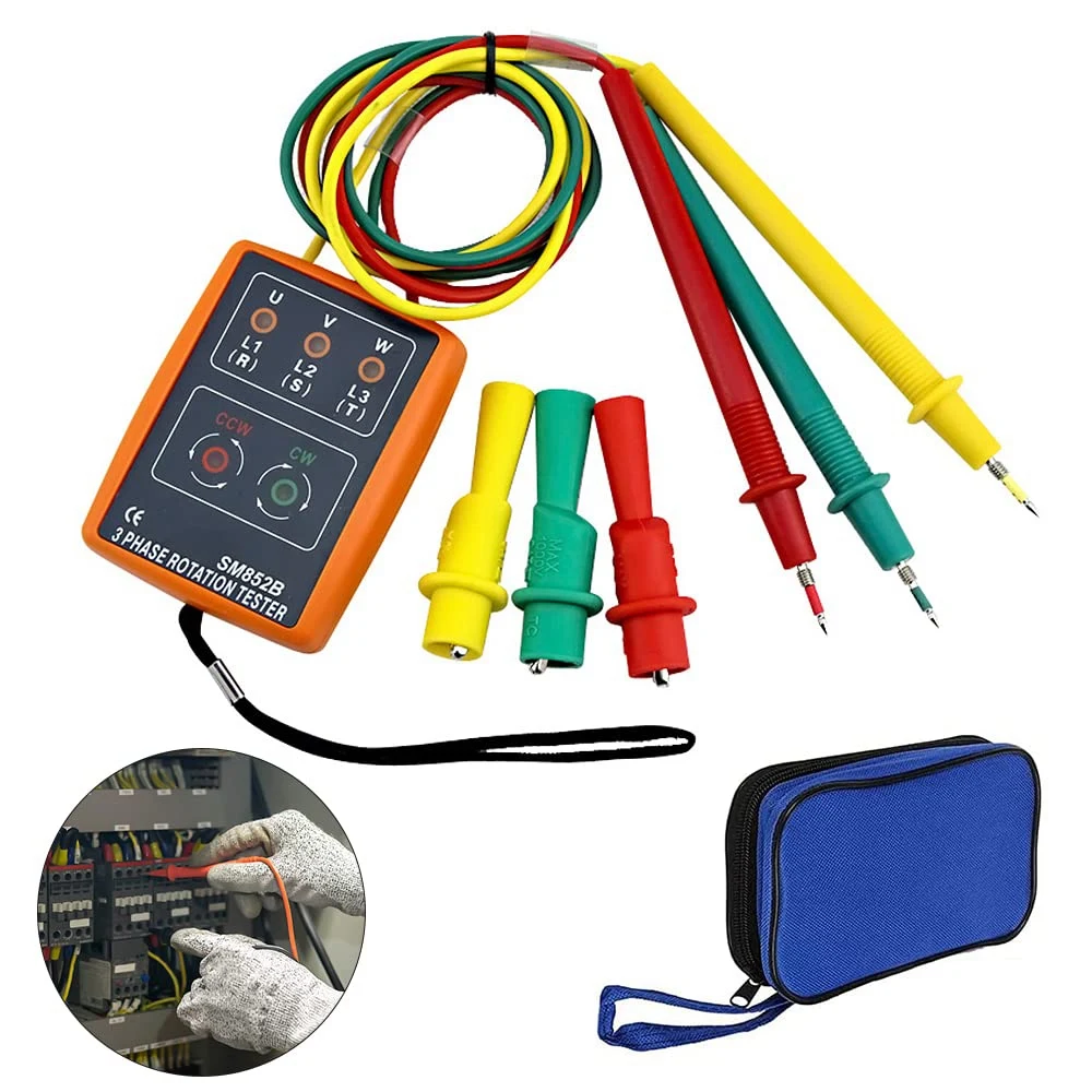 J1UL1N Phase Tester Rotating Field Measuring Device, 3 Phase El Sequence Indicator Pressure Rotation Meter With LED And Buzzer