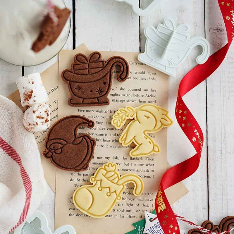 Christmas Cup Cookies Cutters Embossing Cute Santa Claus Snowman Elk Shape  Fondant Biscuit Stamps Mold Cake Decoration Tools