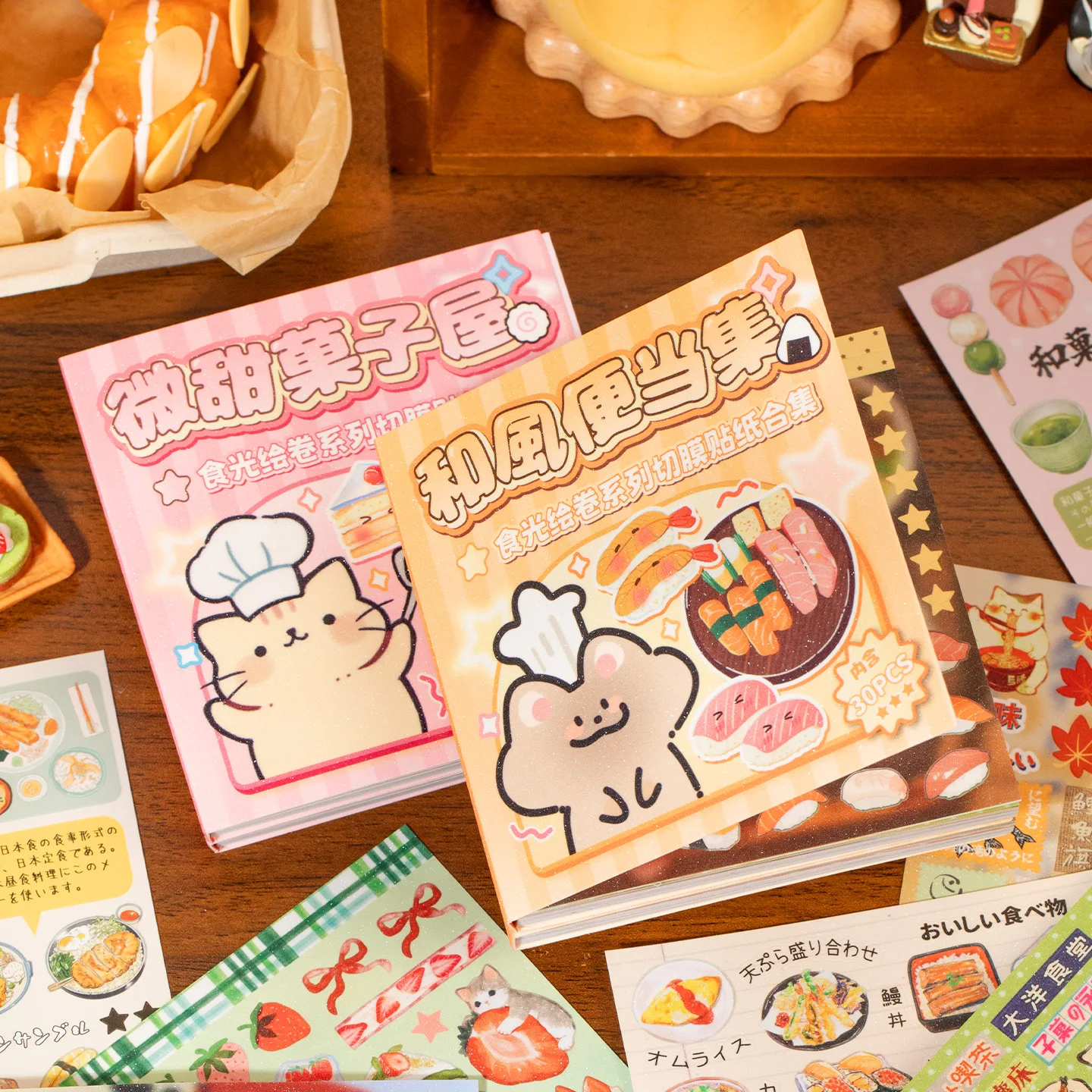 30 hojas Kawaii estilo japonés Showa cocina texto troquelado pegatinas libros DIY planificador diario Scrapbooking suministros estéticos