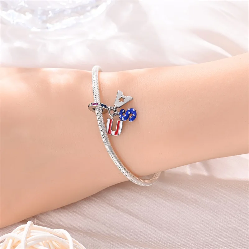 Charms Fit Pan S925 Silver American Style USA Eagle Independence Day Camera Passport Beads Original Bracelets DIY Fine Jewelry
