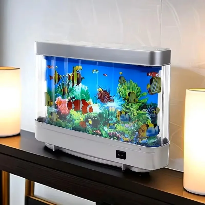 LED Aquarium Lights, Desktop Dynamic Virtual Ocean Aquarium Mood Night Lights, Children’s Room Decorative Table Lamps, Gifts