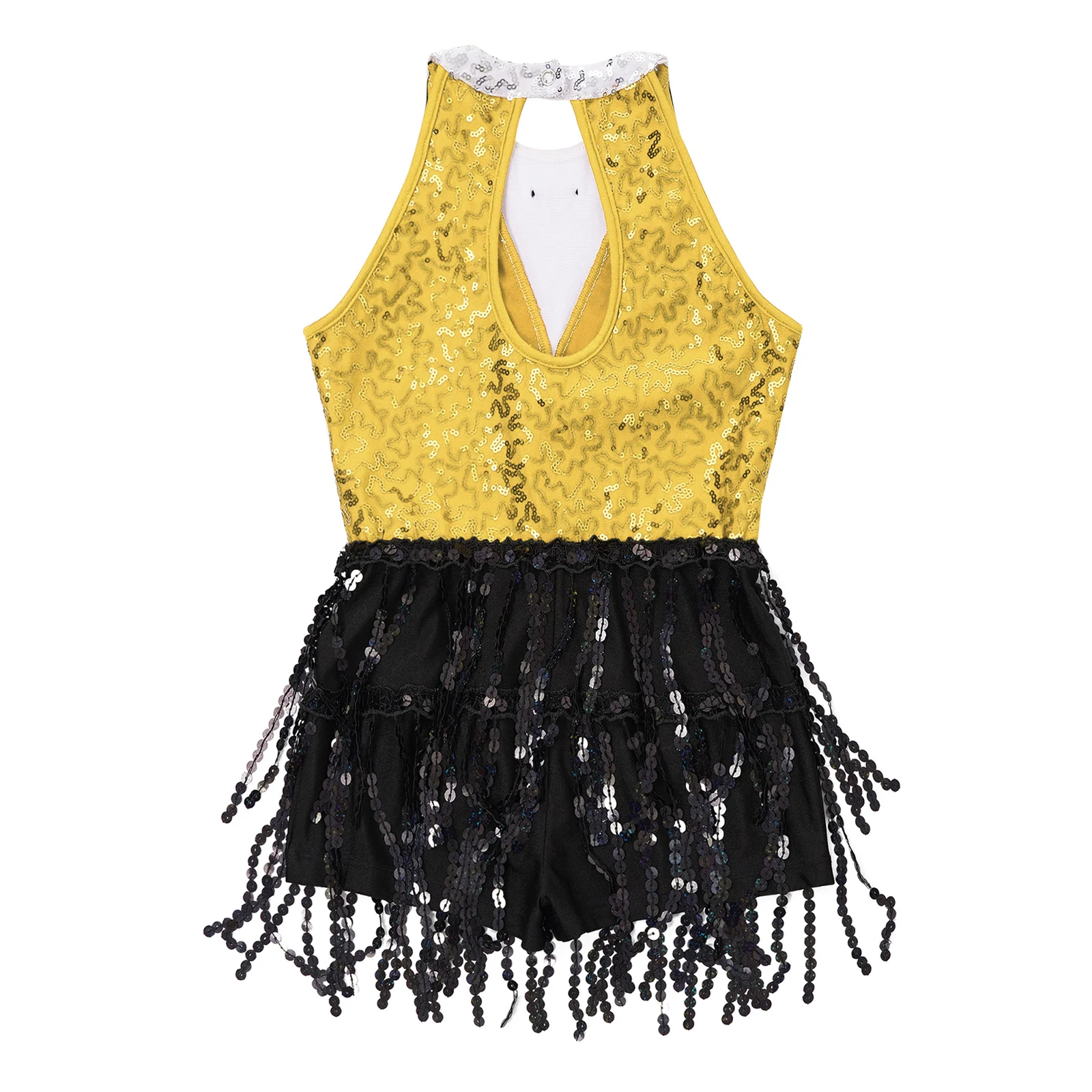 Kids Girls Sequins Tassel Latin Dance Dress Jazz Tango Rumba Salsa Ballroom Ballet Costumes Dancewear for Stage Performance
