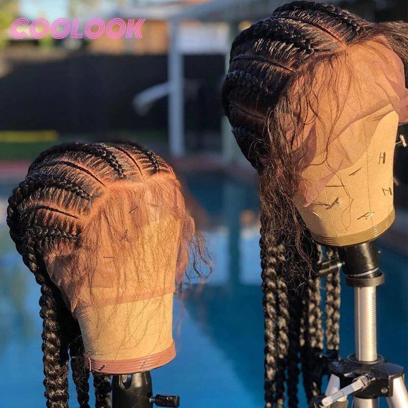 360 Full Lace Cornrow Braided Wigs For Black Women Synthetic Knotless 36