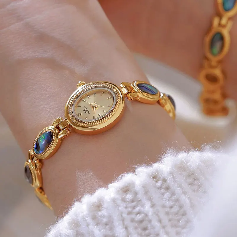 Classic Natural Premium Black Gold Abalone Shell Pattern Bracelet Watch Elegant Quartz Clock for Women's Casual Waterproof Watch